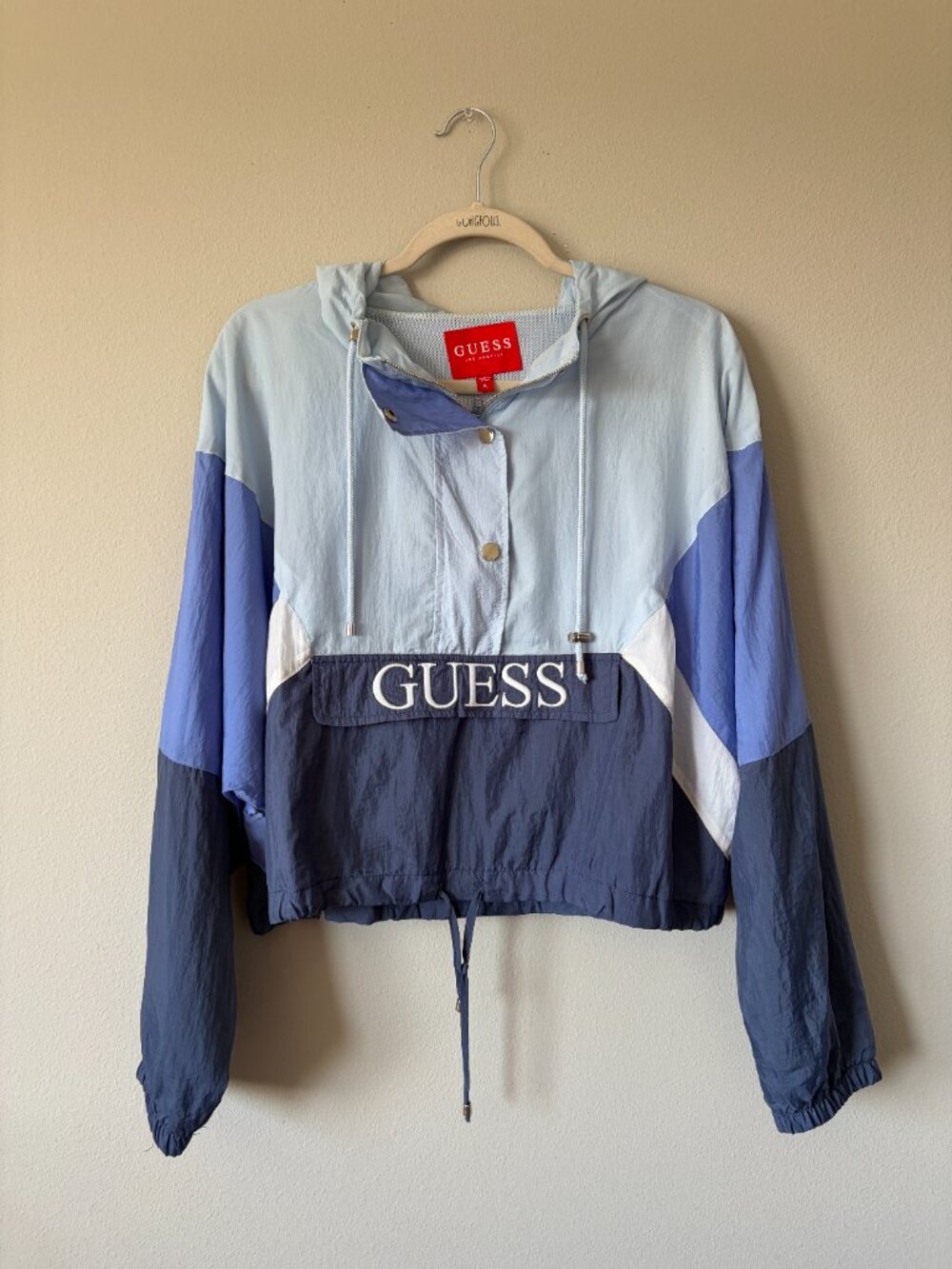 Guess Cropped Blue Colorblock Windbreaker Size XL